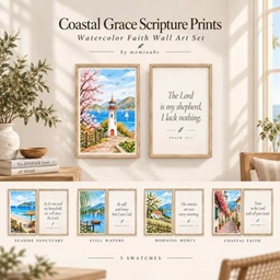 Coastal Grace Scripture Prints - Watercolor Faith Wall Art Set logo