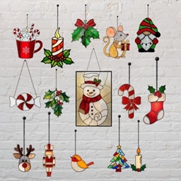 Mini Christmas Stained Glass Hanging Set – 15‑Piece Holiday Edition project image