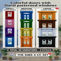 Colorful doors with floral patterned windows logo