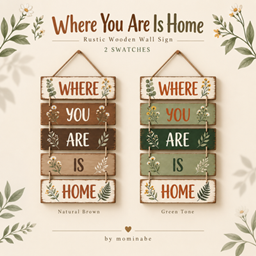 Rustic Wooden Wall Sign – “Where You Are Is Home” logo