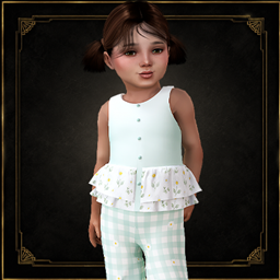 Toddler - Playful patterned outfit with layered ruffles and cropped pants project image