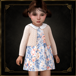 Toddler - Floral dress with knit cardigan and embroidered collar details logo
