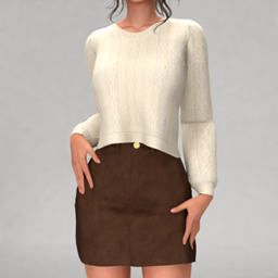 Layla - Knit sweater paired with a mini skirt (sweet cashmere set) logo