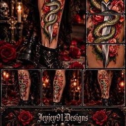 Dagger and snake tattoo logo