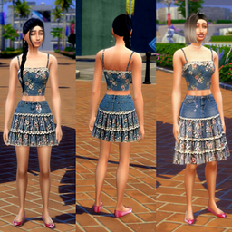 💙 Coquette Denim Lace Crop Top & Midi Skirt Set 💙 - The Sims 4 Create a ...