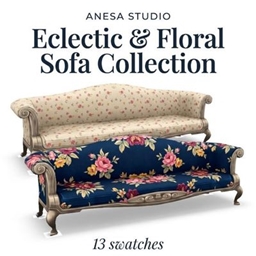 Updated_Eclectic&Floral Baroque Living Room Sofa (13 Swatches) | Maxis Match / BGC