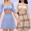 Puff-sleeve crop top & A-line skirt logo