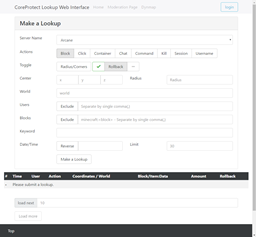 CoreProtect Lookup Web Interface