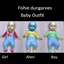 Fishie dungarees baby outfit logo