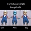 Farm hen overalls baby outfit logo