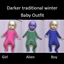 Darker traditional winter baby outfit logo