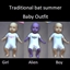 Traditional bat summer baby outfit logo