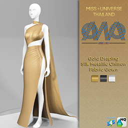 MANDY​ CHANAPON - Gold Draping Silk Metallic Chiffon Fabric Gown logo