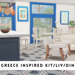 Greece Inspired Kitchen, Living and Dining Room