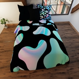 Holographic cow print bed set logo