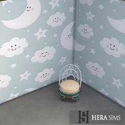 Kids room wallpaper with cute moon,clouds and stars