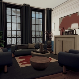 Red and blue living room