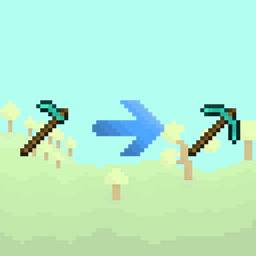 Hoe turns into a pickaxe logo