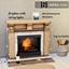 Fireplace with string lights and log tree basket logo