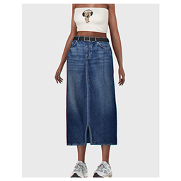 Belted Long Denim Skirt