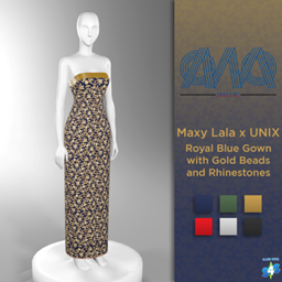 Maxy Lala x UNIX - Royal Blue Gown with Gold Beads and Rhinestones logo