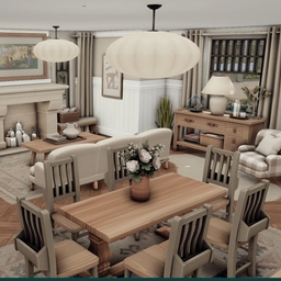 Bright Family room with dining table