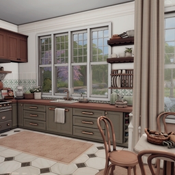 Classic kitchen with dining room and bathroom