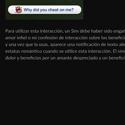 Why did you cheat on me? Interaction by kiarasims4mods Spanish translation