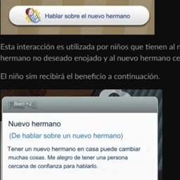 Interaction Talk about the new brother by kiarasims4mods Spanish translation