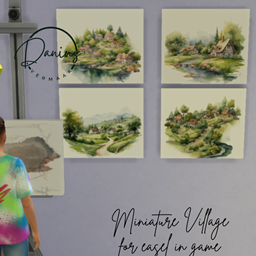Danius Miniature village watercolour art easel replacement art in game